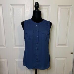 Soho Navy Sleeveless Button-Front Blouse